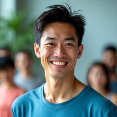 ハルト先生のポートレート。笑顔で、活動的で健康的な印象を与える。