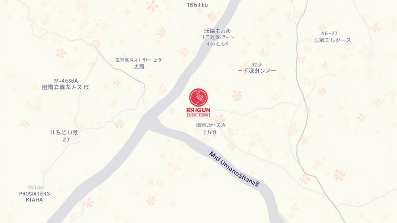 渋谷区神宮前の龍雲ヨガスタジオの場所を示す地図のイラスト。近くのランドマークと駅が表示されています。